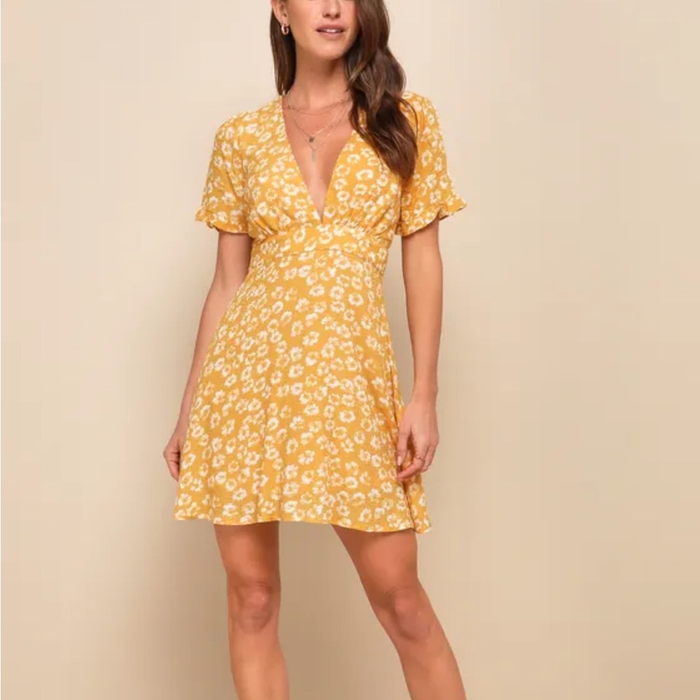 Lulus Garden Explorer Mustard Yellow Floral Print Mini Dress